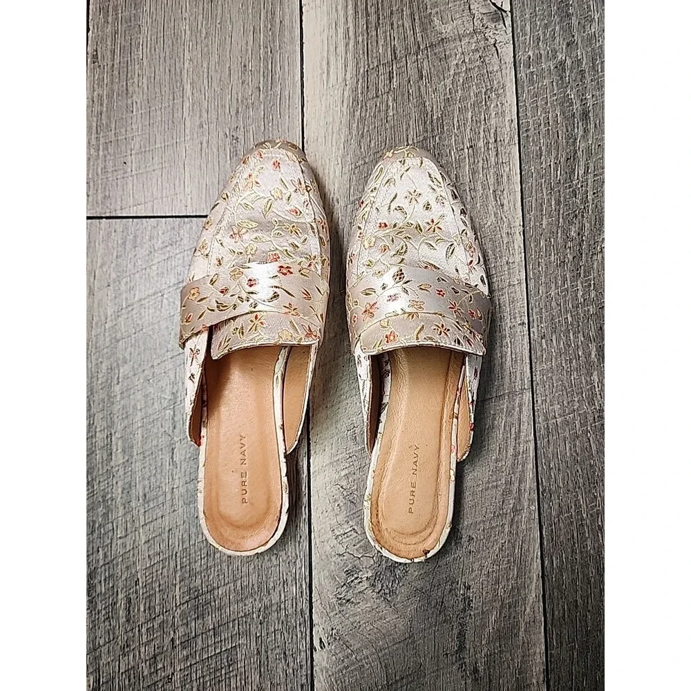 Floral SATIN Pure Navy Womens Loafers 39 |‎ whimsy Romantic Cottagecore